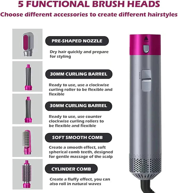 5-in-1 Hot Air Brush | Ionic Anti-Frizz | All Hair Types